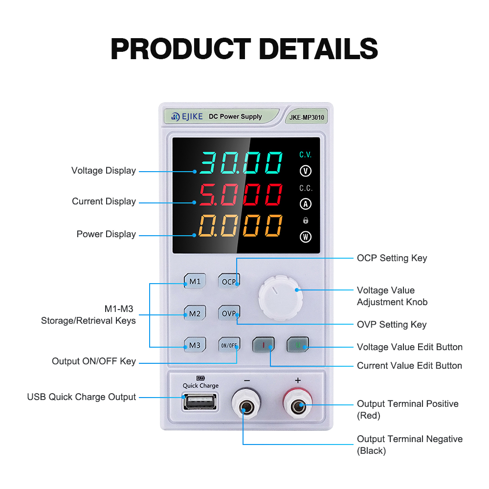 مصدر طاقة تيار مستمر EJIKE بقد - مراجعة Programmable Dc Power Supply 60V 10A وسعره